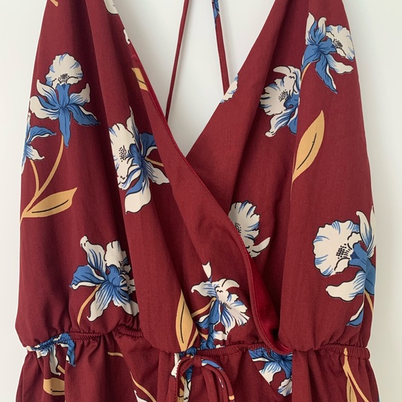 Burgundy Floral Wide Leg Jumpsuit Medium - Picture 4 of 6
